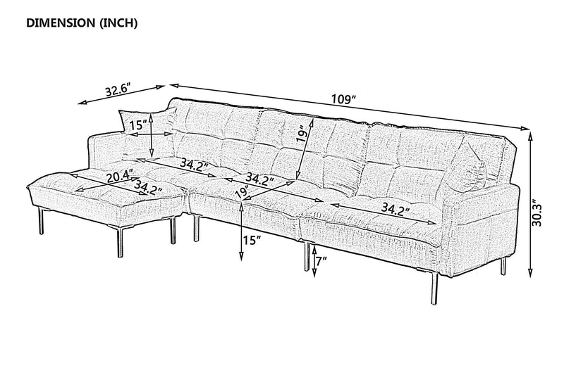 Sectional sofa couch sleeper black