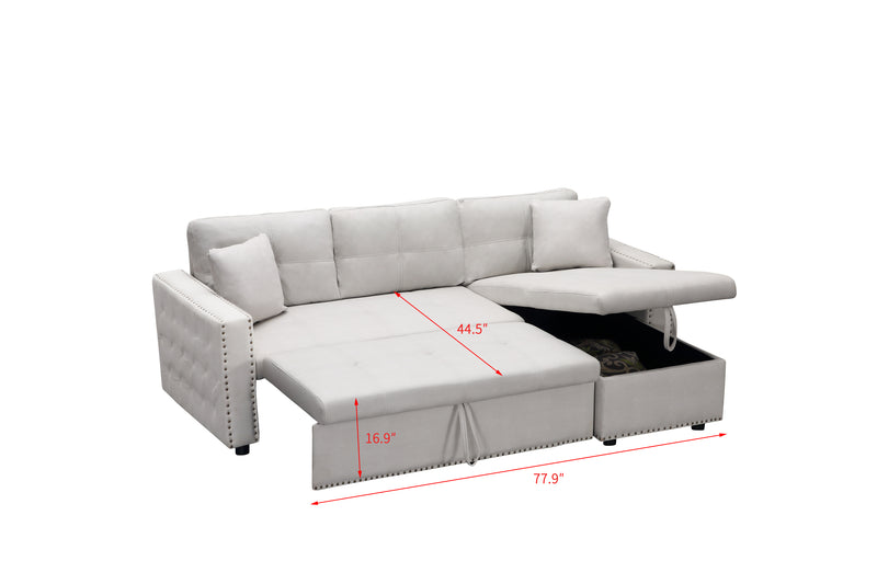 Artemax 87.7“Leathaire Reversible Sleeper Sectional Sofa with storage