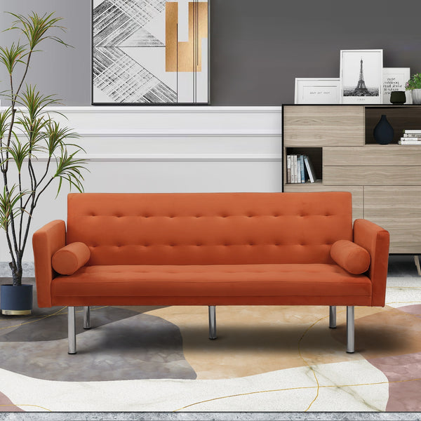 Square arm sleeper sofa Orange Velvet ***Not available for sale on Walmart***