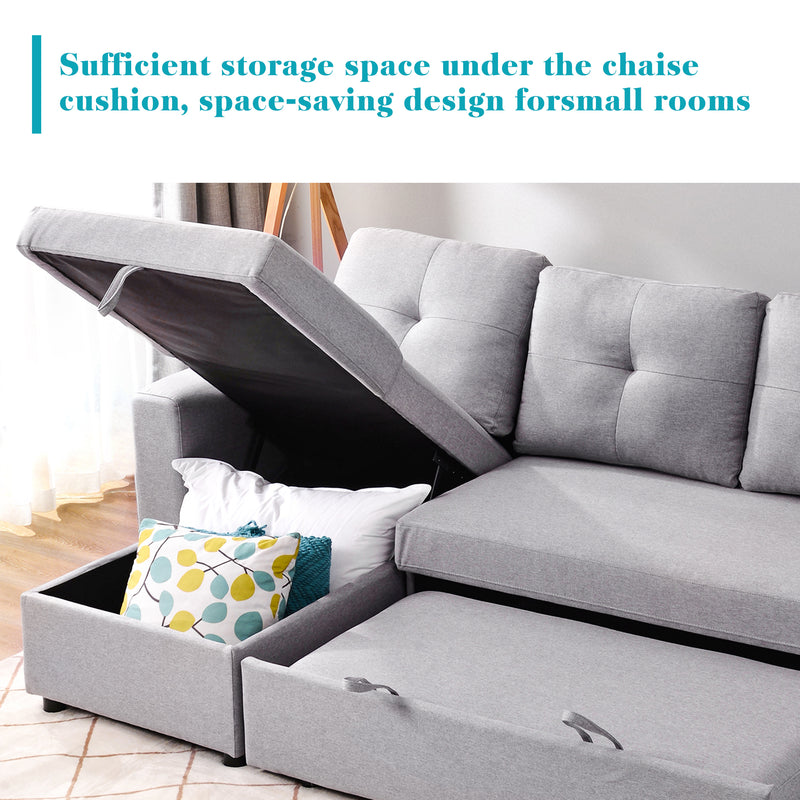 [VIDEO] 90" Reversible Pull out Sleeper L-Shaped Sectional Storage Sofa Bed,Corner sofa-bed with Storage Chaise Left/Right Handed