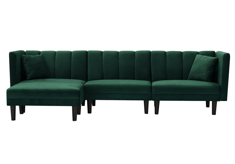 REVERSIBLE SECTIONAL SOFA SLEEPER WITH 2 PILLOWS DARK GREEN VELVET(W223S00426)