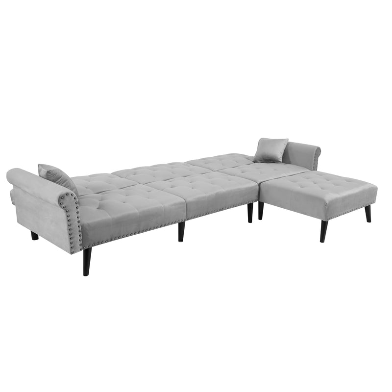 Convertible Sofa bed sleeper light grey velvet