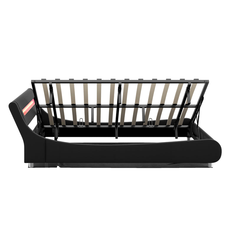 Queen Size Low Profile Upholstered Platform Bed with LED headboard,Black