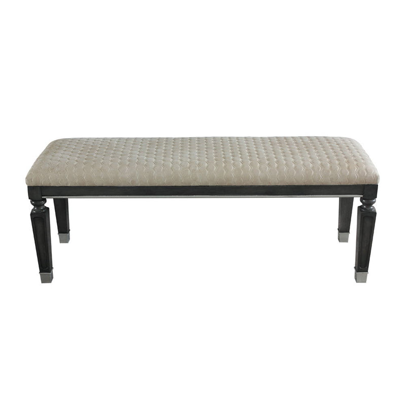 House - Beatrice Bench - Two Tone Beige Fabric, Charcoal Finish