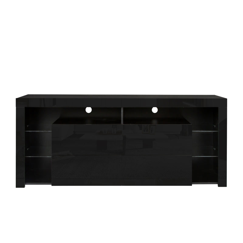 Black Modern contracted LED TV Cabinet with Storage Drawers，4 Storage Cabinet with Open Shelves for Living Room Bedroom