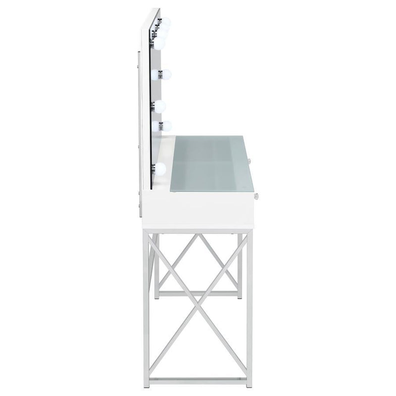 Eliza - Vanity Set With Lighting & Stool - White And Chrome