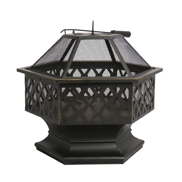 Garden & Outdoor Hex-Shaped wood Fire Pit with Spark Screen Poker and Fireplace Cover