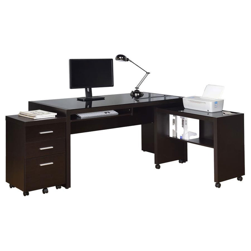 Skeena - 3 Piece Home Office Computer Desk Set - Cappuccino