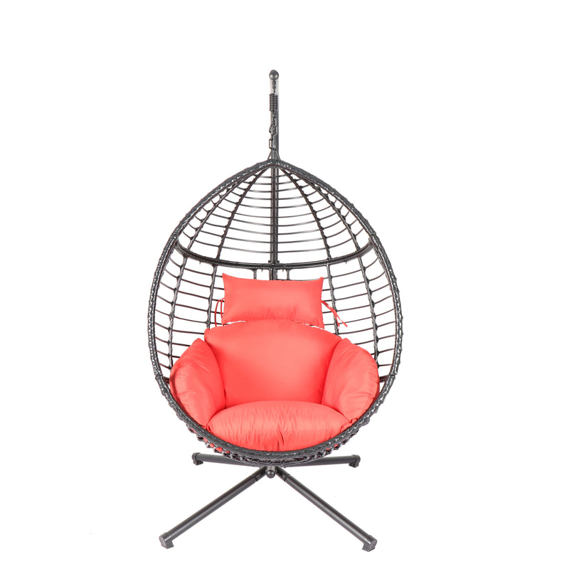 Swing Egg Chair With Stand, High-Quality Modern Design, 37.4x37.4x76.77 (Red)