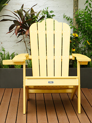 TALE Adirondack Chair Backyard Furniture Painted Seating with Cup Holder All-Weather and Fade-Resistant Plastic Wood for Lawn Outdoor Patio Deck Garden Porch Lawn Furniture Chairs Yellow