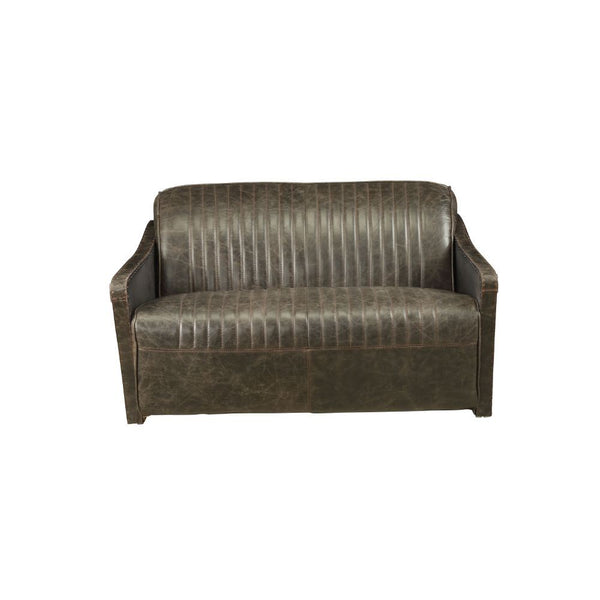 Winchester - Loveseat - Aluminum & Distress Espresso Top Grain Leather