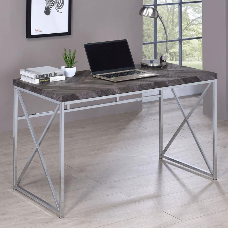 Grimma - Writing Office Desk - Rustic Gray And Chrome