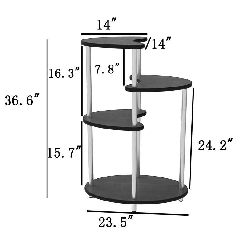 Simple four-layer flower stand, black wooden board and steel frame, suitable for balcony, living room, hall, bedroom, study