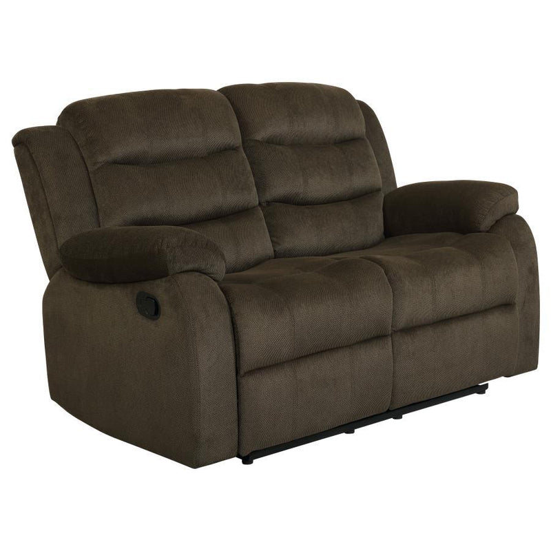 Rodman - Upholstered Padded Arm Reclining Loveseat - Olive Brown - Atlantic Fine Furniture Inc