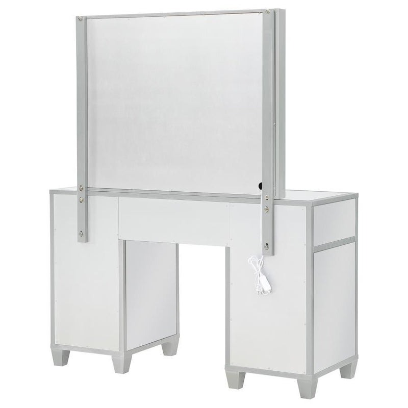 Allora - 9-Drawer Vanity Set With Lighting - Metallic Silver