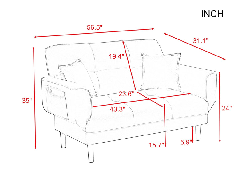 RELAX LOUNGE SOFA BED SLEEPER WITH 2 PILLOWS BEIGE FABRIC