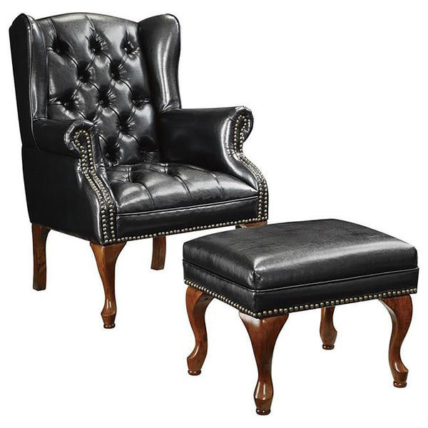 Roberts - Upholstered Wingback Chair And Ottoman Set - Black - Atlantic Fine Furniture Inc