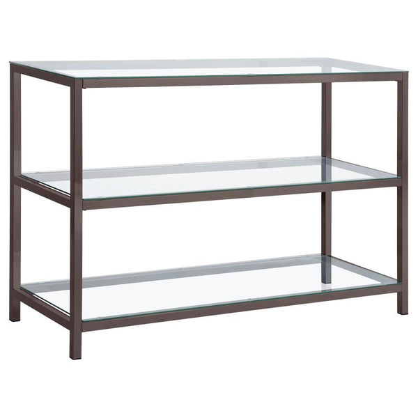 Trini - 2-Shelf Glass Top Entryway Console Table - Black Nickel - Atlantic Fine Furniture Inc