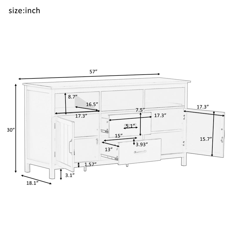 U-Can TV Stand for TV up to 68 in with 2 Doors and 2 Drawers Open Style Cabinet, Sideboard for Living room, White