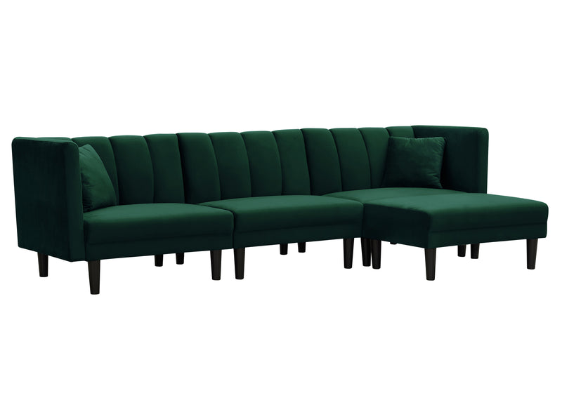 REVERSIBLE SECTIONAL SOFA SLEEPER WITH 2 PILLOWS DARK GREEN VELVET(W223S00426)