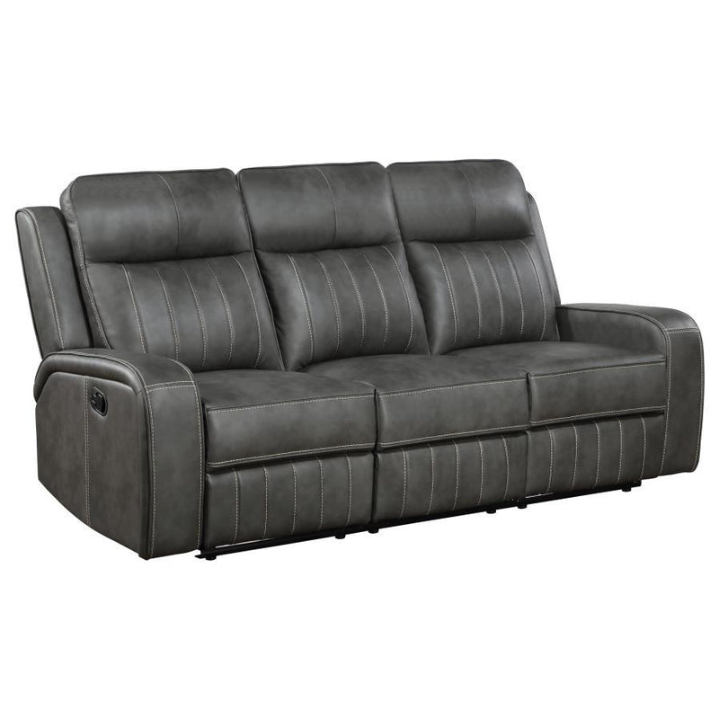 Raelynn - Upholstered Track Arm Motion Sofa - Gray