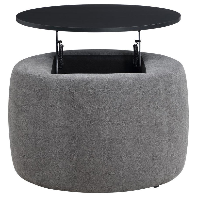 Tesoro - Round Upholstered Lift Top Storage Ottoman - Gray