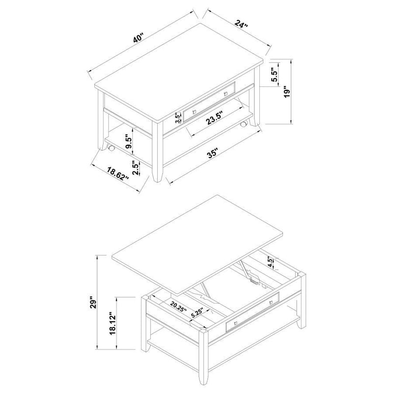 Bradford - Rectangular Wood Lift Top Coffee Table - Walnut