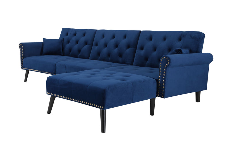 Convertible Sofa bed sleeper Navy blue velvet (same as W223S01591。Size difference, See Details in page.)