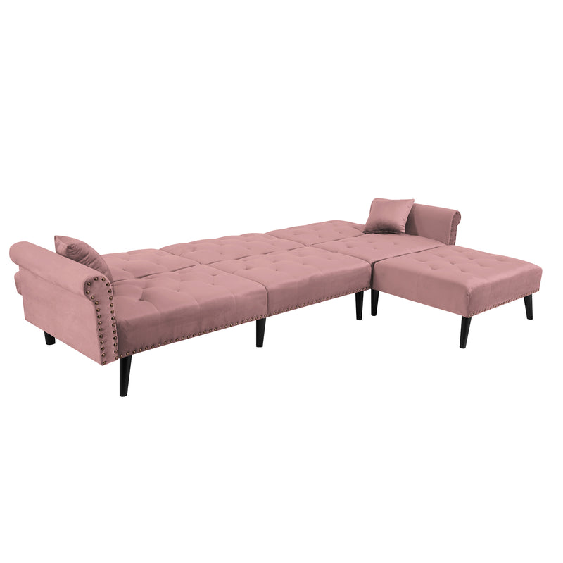 Convertible Sofa bed sleeper Pink velvet (same as W223S01595。Size difference, See Details in page.)