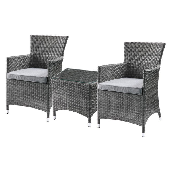 Tashelle - Patio Bistro Set - Gray Fabric & Gray Wicker