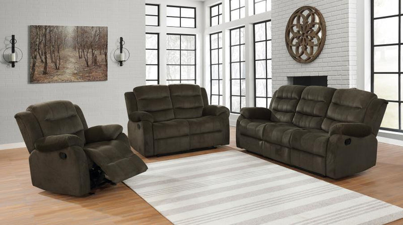 Rodman - Upholstered Padded Arm Reclining Loveseat - Olive Brown - Atlantic Fine Furniture Inc