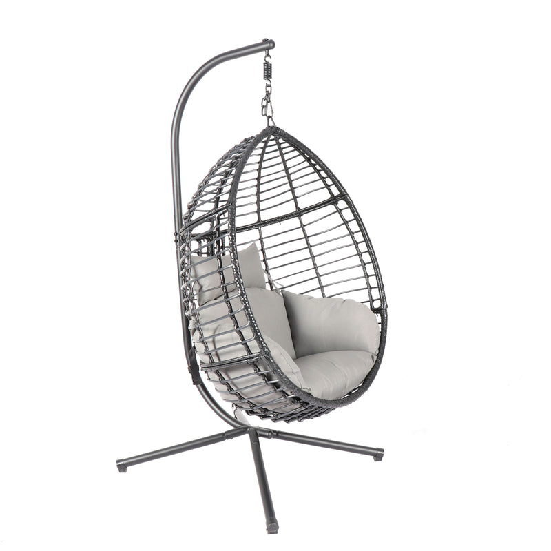 Egg Swing Chair with Stand, 300 LBS Capacity, With Comfortable Cushion, 37.4x37.4x76.77 (Grey)