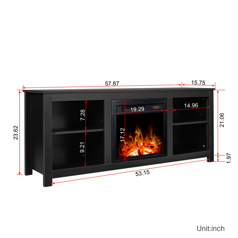 Classic 4 Cubby Fireplace TV Stand , Black