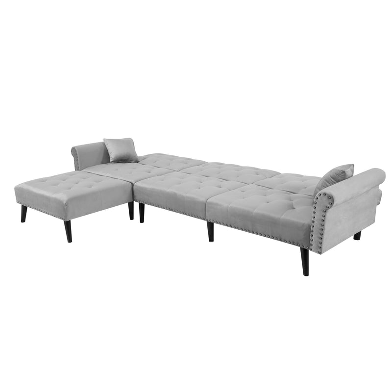 Convertible Sofa bed sleeper light grey velvet