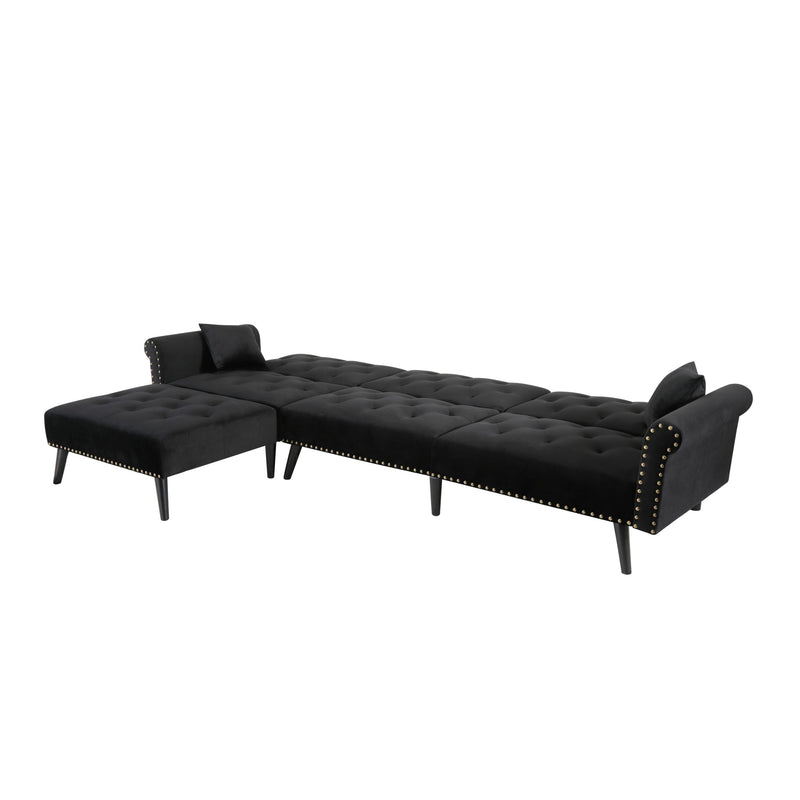 Convertible Sofa bed sleeper Navy Black velvet (same as W223S00869、W223S00706、W223S00457。Size difference, See Details in page.)