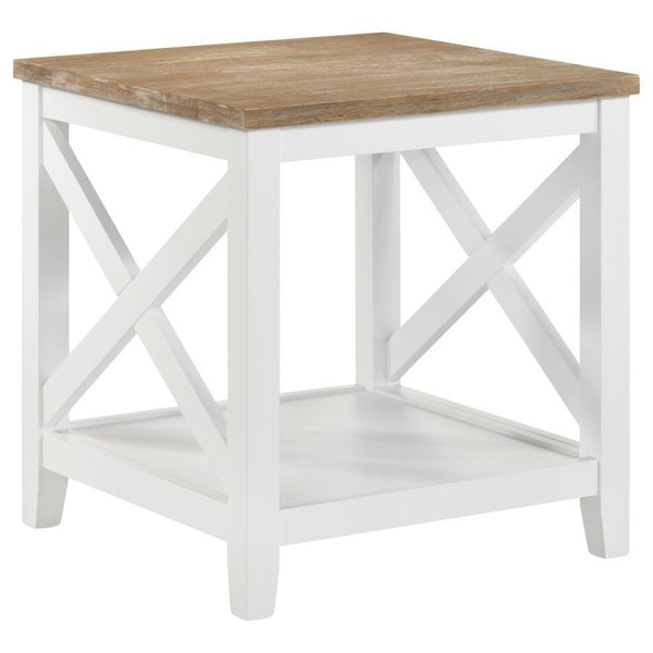 Hollis - Square Wood End Table With Shelf - Brown And White