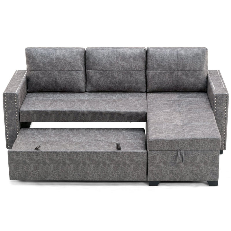 84" L Sectional Sofa with 2 USB Charger,2 seats Sofa Bed With Storage chaise,Sleeper Independent Use as Coffee Table,Nail headed,3-seat - Atlantic Fine Furniture Inc