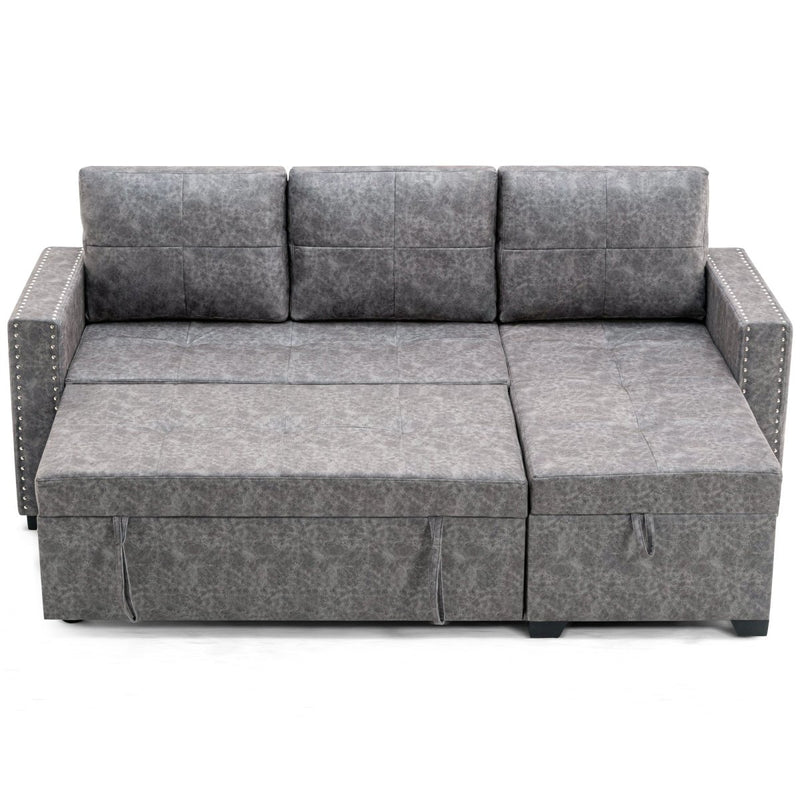 84" L Sectional Sofa with 2 USB Charger,2 seats Sofa Bed With Storage chaise,Sleeper Independent Use as Coffee Table,Nail headed,3-seat - Atlantic Fine Furniture Inc