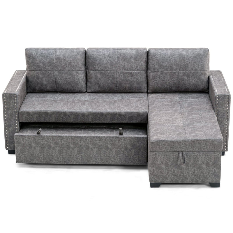 84" L Sectional Sofa with 2 USB Charger,2 seats Sofa Bed With Storage chaise,Sleeper Independent Use as Coffee Table,Nail headed,3-seat - Atlantic Fine Furniture Inc