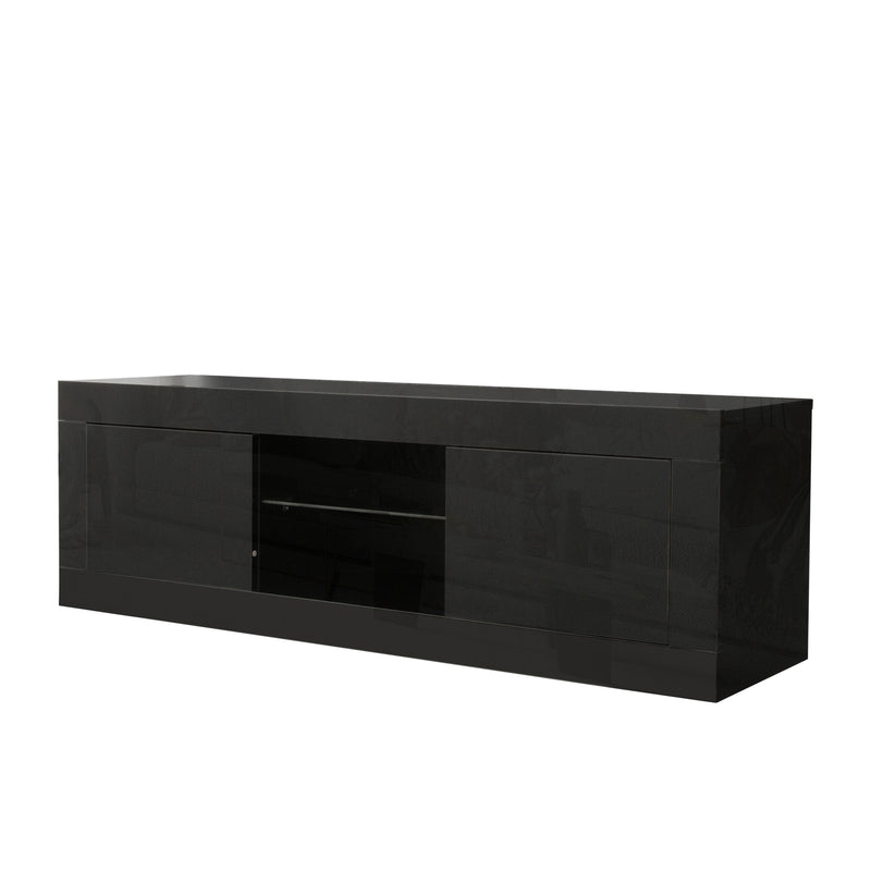 Black TV cabinet with color-changing light strip, suitable for living room, bedroom, etc