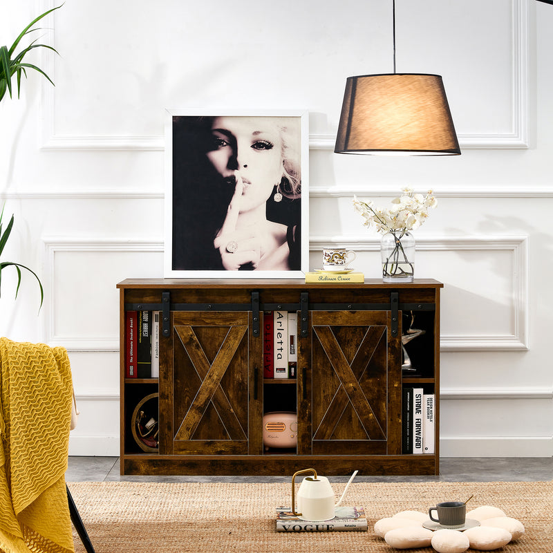 Rustic Brown decorative wooden TV / storage cabinet with two sliding barn doors, available for bedroom, living room,corridor.