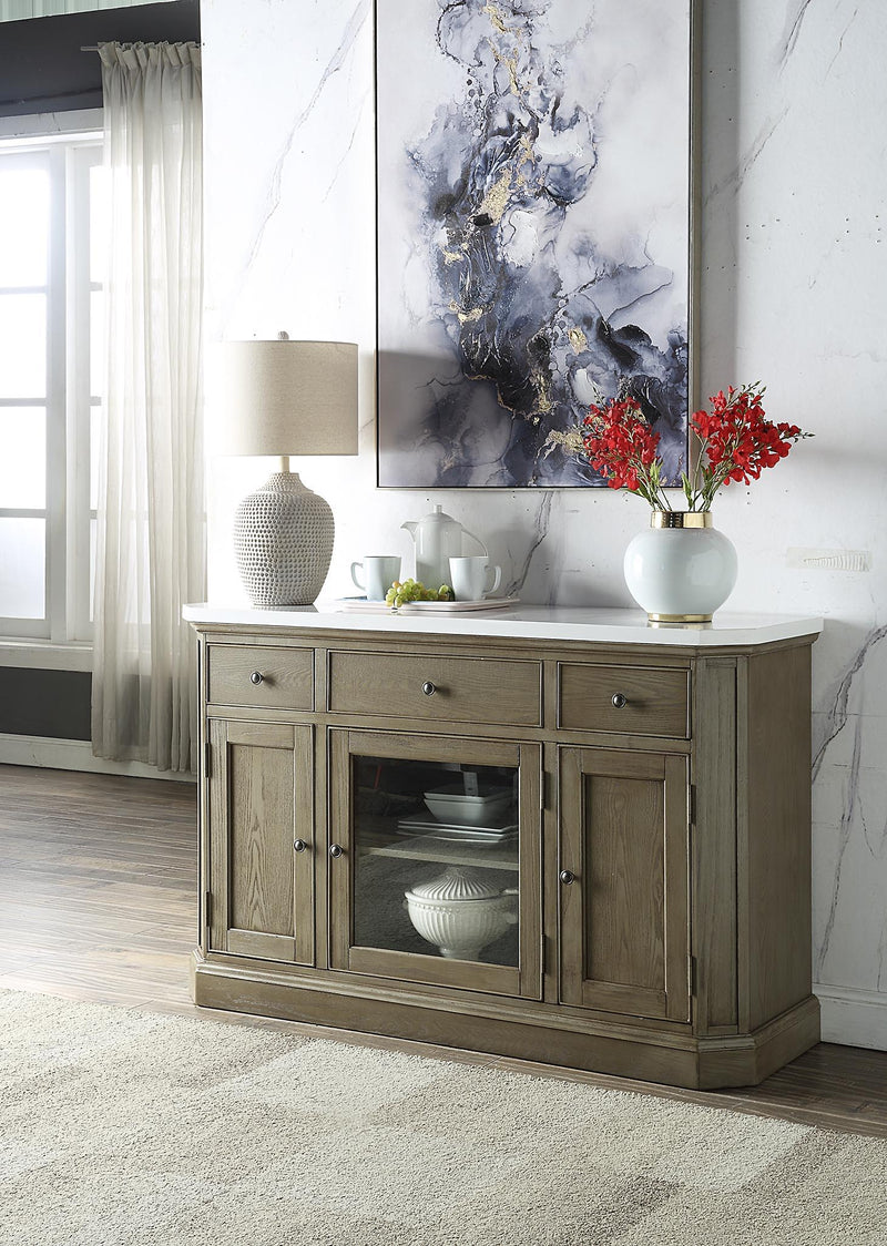 Zumala - Server - Marble & Weathered Oak Finish - Atlantic Fine Furniture Inc