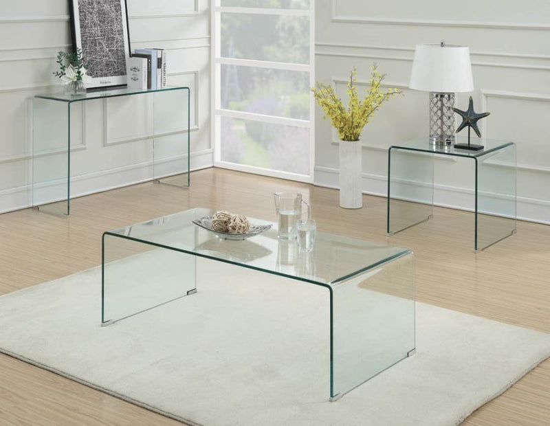 Ripley - Rectangular Tempered Bent Glass Coffee Table - Clear - Atlantic Fine Furniture Inc