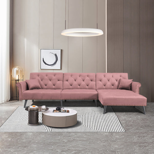 Convertible Sofa bed sleeper Pink velvet (same as W223S01595。Size difference, See Details in page.)