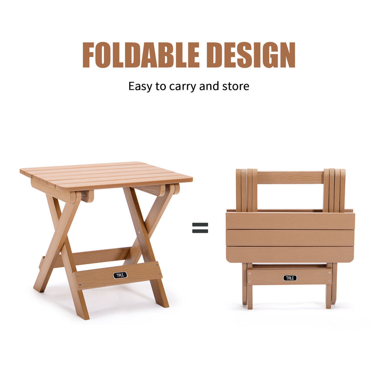 TALE Adirondack Portable Folding Side Table Square All-Weather and Fade-Resistant Plastic Wood Table Perfect for Outdoor Garden, Beach, Camping, Picnics Brown