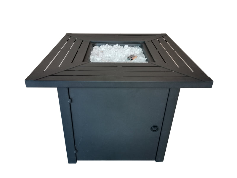 Belitung Black Metal Square Fire Pit Table with Glass Rocks