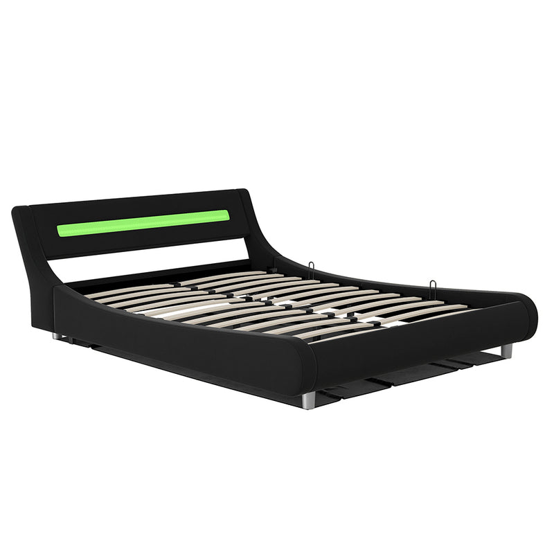 Queen Size Low Profile Upholstered Platform Bed with LED headboard,Black