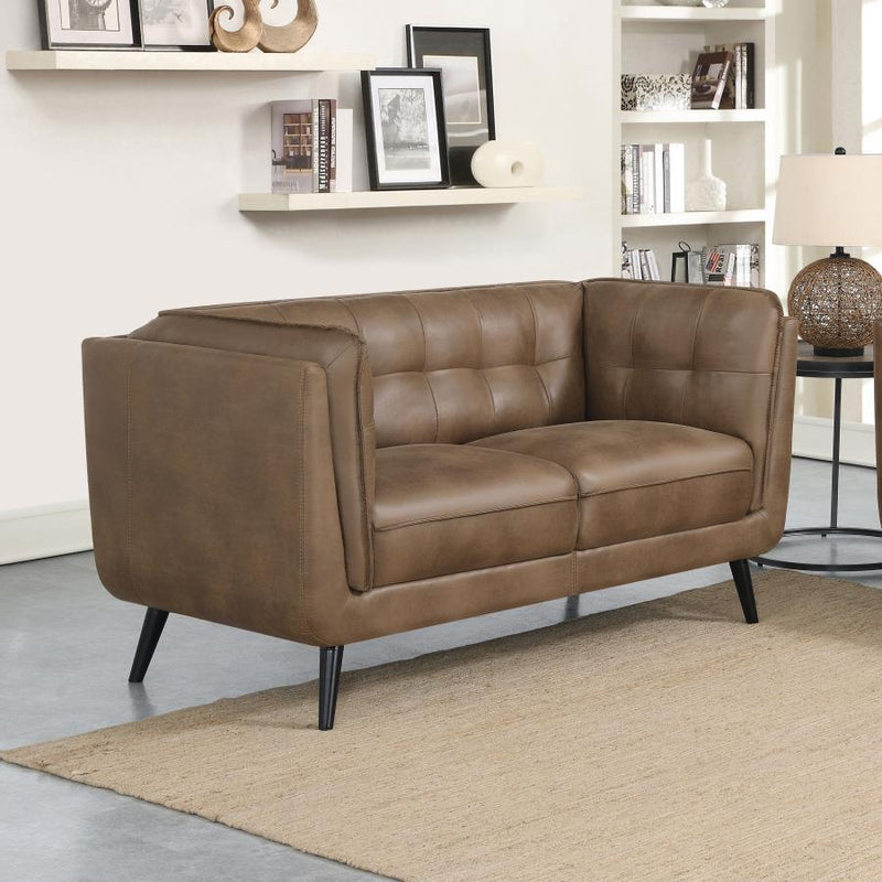 Thatcher - Upholstered Tuxedo Arm Tufted Loveseat - Brown