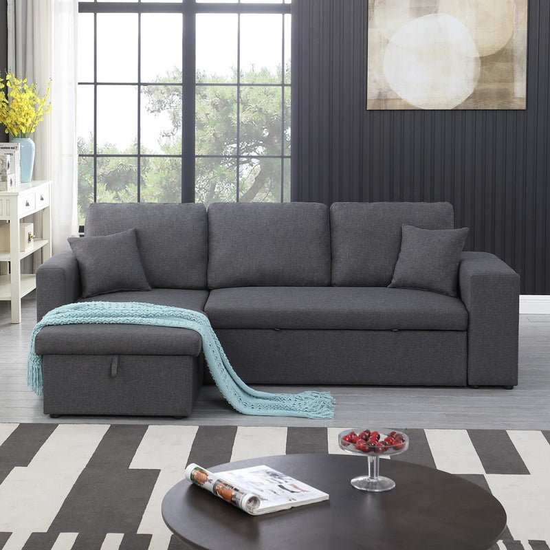 91" Wide 100% Linen Reversible Sleeper Sofa and Storage Chaise with Small Bookcase - Atlantic Fine Furniture Inc