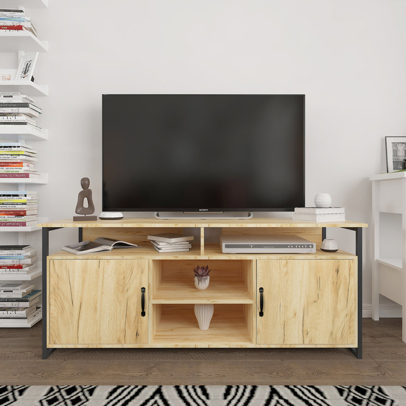 TV Stand ,Modern Wood Universal Media Console with Metal Legs, Home Living Room Furniture Entertainment Center,oak